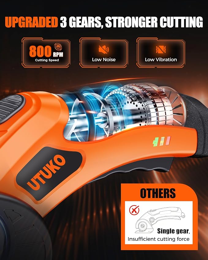 Electric Cardboard Cutter – Upgraded High-Power 800RPM Brushless Motor, 3500mAh Cordless Rechargeable Electric Scissors, Heavy Duty Box Cutter for Cardboard, Carton Mat Cutter Blades orange