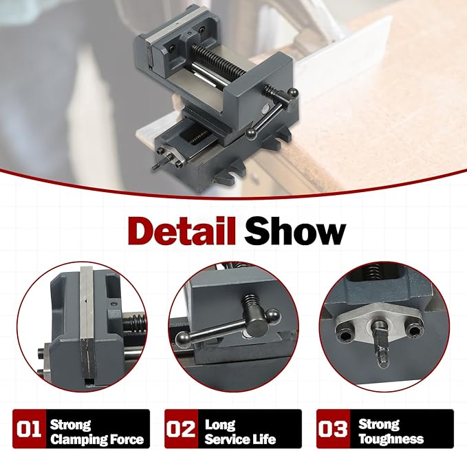 findmall 4 Inch Cross Cross Slide Drill Press Vise 1-3/8”Jaw Depth
