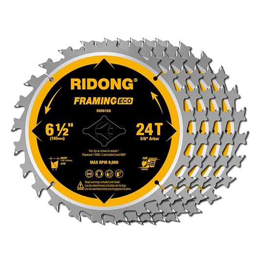 6-1/2 Inch Circular Saw Blade, 24-Tooth with 5/8" Arbor ATB Framing Saw Blade for Cutting Wood (6.5" 5-Pack)