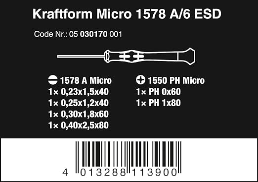 Wera 05030170001 1578 A/6 ESD Screwdriver set and rack for electronic applications, 6 pieces