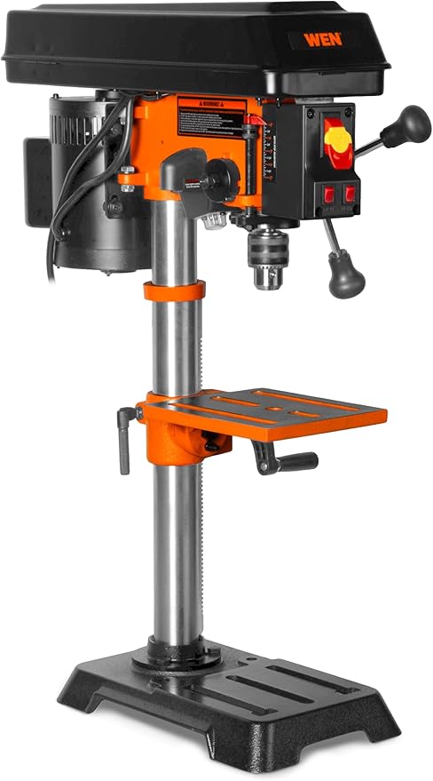 WEN 10-Inch Benchtop Drill Press, Chuck Key Storage, Laser Guide, 6.2-Amp 5-Speed Motor with Cast Iron Construction, Laser and LED Work Light (DP1050)