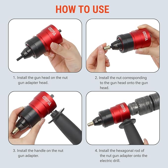 VLOXO Rivet Nut Drill Adapter for Electric Drill, Upgraded Rivet Gun Kit with 13 Different Iron Heads and 245Pcs Rivnuts Professional Rivet Nut Tool Kits Include Case