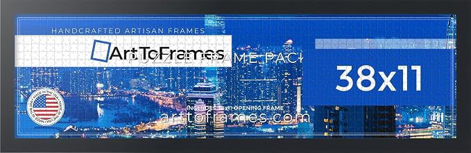 ArtToFrames Puzzle Frame for Buffalo Games 750 Piece Jigsaw Puzzles, 38x11 Inch (97x28 cm), Soft Black Engineered Wood with Economy Acrylic, Ready to Hang Puzzle Display