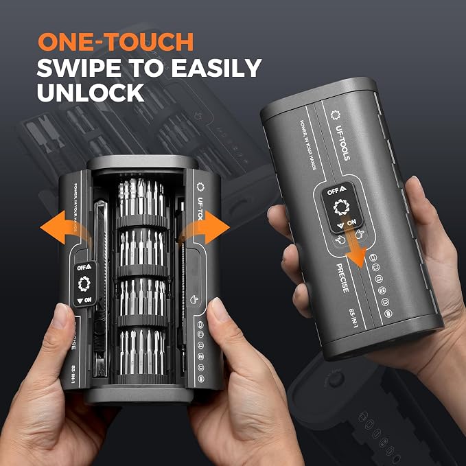 UF-TOOLS Mini Electric Screwdriver, 83 in 1 Cordless Rechargeable Small Power Screwdriver Set with 72 Bits, Led Light and Magnetic Mat, Professional Repair Tool for Phone Glasses Watch Camera Laptop
