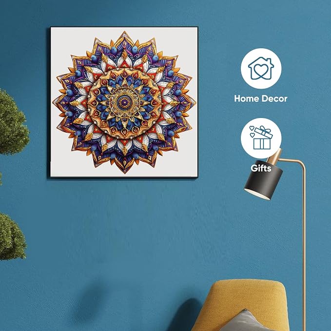 Delobil Geometric Mandala Wooden Puzzles for Adults, 200 Pieces (11.4 x 11.3 Inches) 5mm Thick Extra Sturdy with Unique Animal & Plant Shaped Irregular Pieces, Wooden Box Gift for Adults