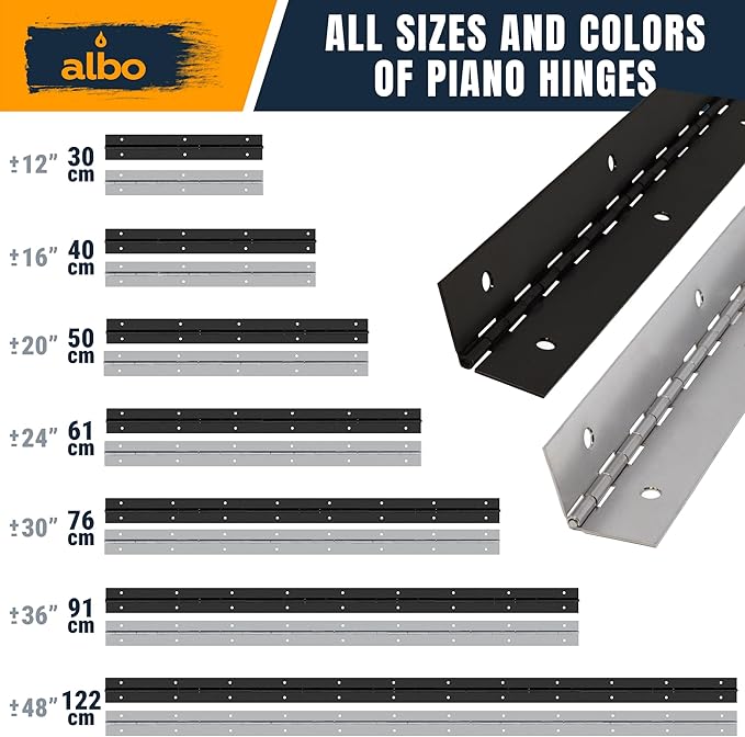 ALBO 36 Inch Black Heavy Duty Piano Hinge Continuous Stainless Steel 304 (2-Pack), Surface Mount Cabinet Hinges Matte Black 36"x2" for Piano Lid, Commercial Display & Industrial Cabinet
