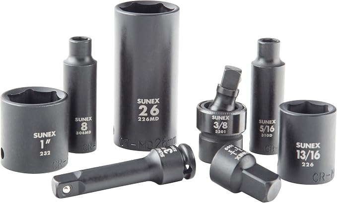 SUNEX 1068 3/8" & 1/2" Drive SAE & Metric 6 Point Standard & Deep Master Impact Socket Set, 68-Piece