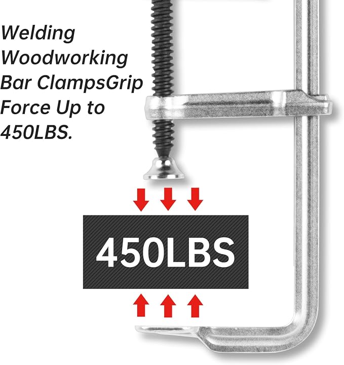 4-Pack 12 Inch Welding Bar Clamps | Drop Forged Steel Bar Clamps Throat Depth 3 inch Load Force 450 Lbs for Woodworking,Welding, Metal working