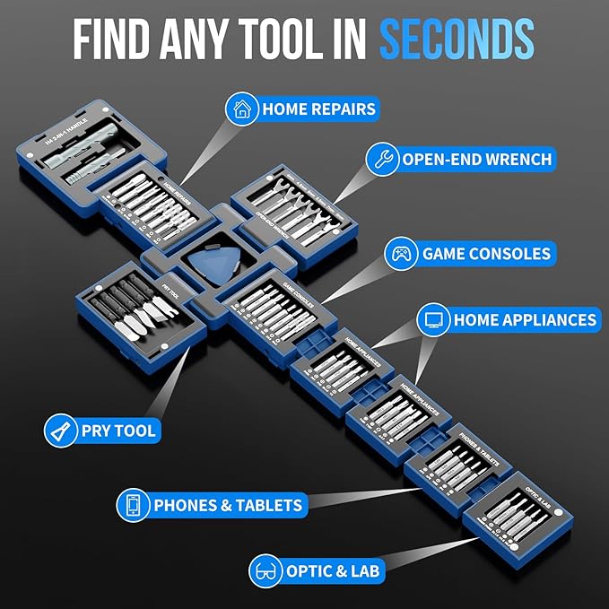 STREBITO 55-in-1 Precision Screwdriver Set, Compact Magnetic Repair Tool Kit with 2-in-1 Screwdriver, Mini Wrenches, Pry Tools and Specialty Bits for Electronics, Computer, Laptop, Phone, Bike (Blue)