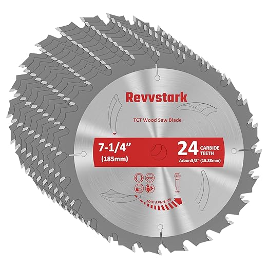 10 Pack Circular Saw Blade 7-1/4" 24T with 5/8" Arbor, Carbide Tipped Teeth, TCT Saw Blades for Cutting Various Wood, Plastic and Composite Materials, Fit Dewalt Craftsman Ryobi Milwaukee