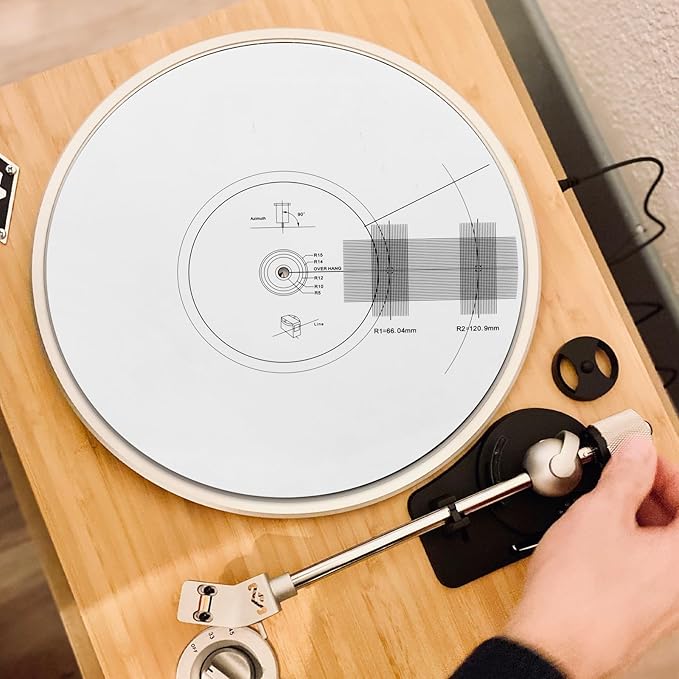 Turntable Cartridge Alignment Protractor Mat, 12 inch Acrylic Vinyl Record Mat, Anti-Slip LP Vinyl Record Pickup Calibration Plate for Turntable Accessories (Style B)