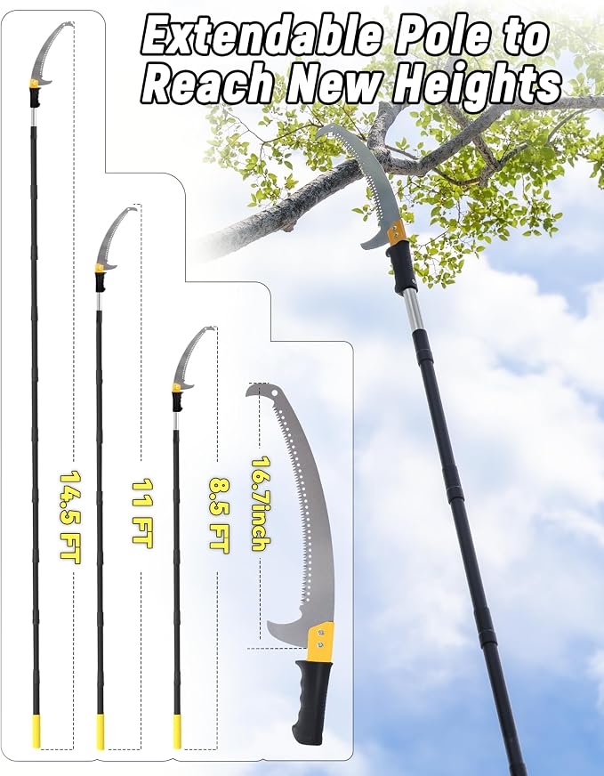 8.5FT Pole Saw with Adjustable Length for Tree Trimming, Lightweight Manual Pruning Saw with Mn Steel Blade, Long Extension Branch Cutter Pole Pruner for Yard, Garden, Patio and Forestry Use
