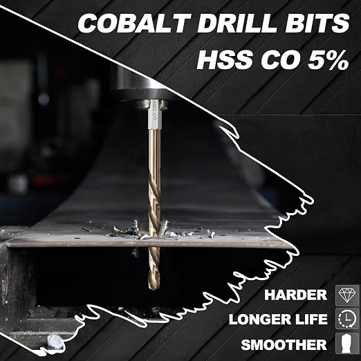 1/4 inch Cobalt Drill Bit for Metal and Hard Steel(10pcs),Hex Shank Quick Change M35 HSS Twist Impact Drill Bit Set,with Storage Case