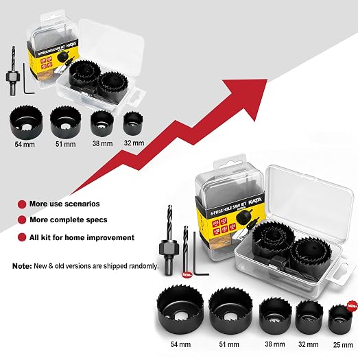 KATA 8PCS Hole Saw Kit 1" to 2-1/8"(25-54mm) Hole Saw Set in Case with Mandrels and Hex Key for Soft Wood, PVC Board, Plywood