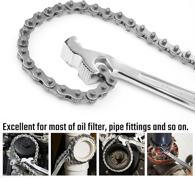 DURATECH 12-Inch Chain Filter Wrench, Oil Filter Tool fits 1/2" to 4-1/2" | Adjustable Removal Tool, Repair Plumbing