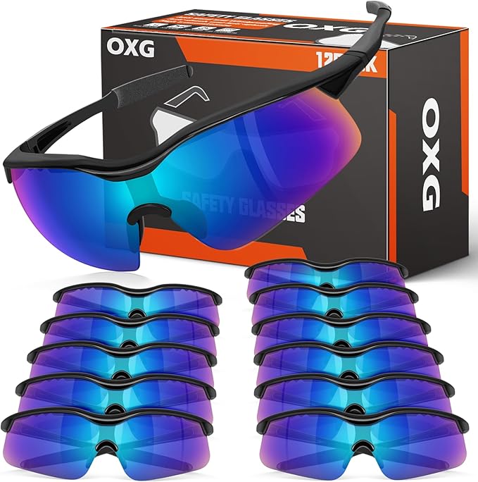 OXG 12 Pack Safety Glasses, ANSI Z87.1 Impact Resistant Anti-Scratch Safety Goggles for Men Women Youth