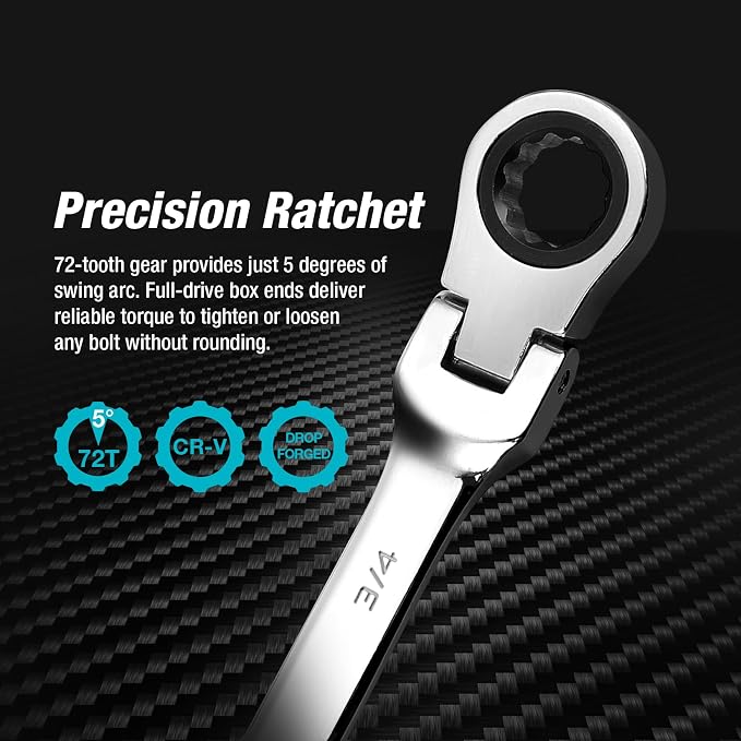 DURATECH 3/4" Flex-Head Ratcheting Combination Wrench | SAE, 72-Tooth, CR-V Steel
