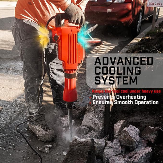 XtremepowerUS 2200W Electric Demolition Jack Hammer Concrete Floor Demo Breaker Cement Breaker Floor Drill DIY (Point Bull, Chisel & Shovel Bits) w/Carrying Case