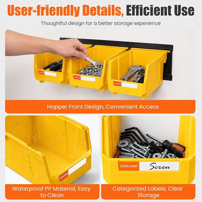 14pc Wall-Mounted Organizer V1 V2 V3 Master Combo Set Yellow | Heavy duty metal rails multi-size bins master set for garage screws, tools, batteries & wrenches.