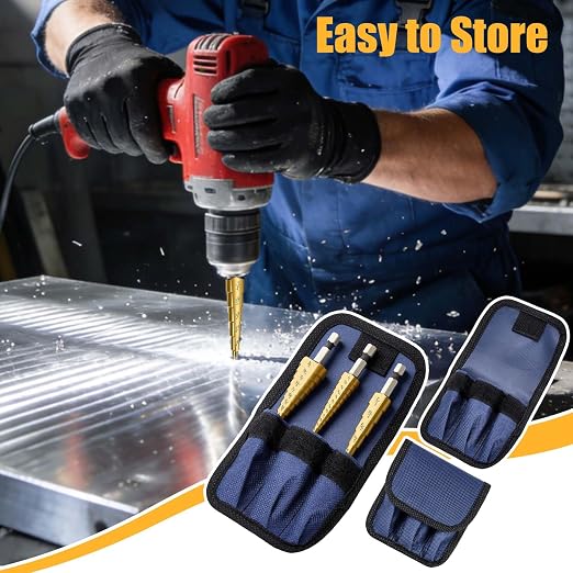 3PCS Titanium Step Drill Bit - 4241 HSS Step Bit with Two Straight Flutes, 28 Sizes for Metal, Aluminum, Wood & Plastic, Unibit for Electricians & DIY with Portable Bag