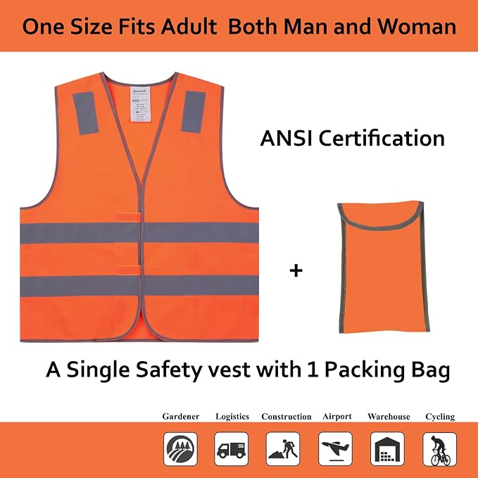 Safety Vests 20 Pack - Orange Reflective High Visibility Construction ANSI Class 2 Work Vests for Men,Woman,Hi Vis Mesh and Neon Silver Strip
