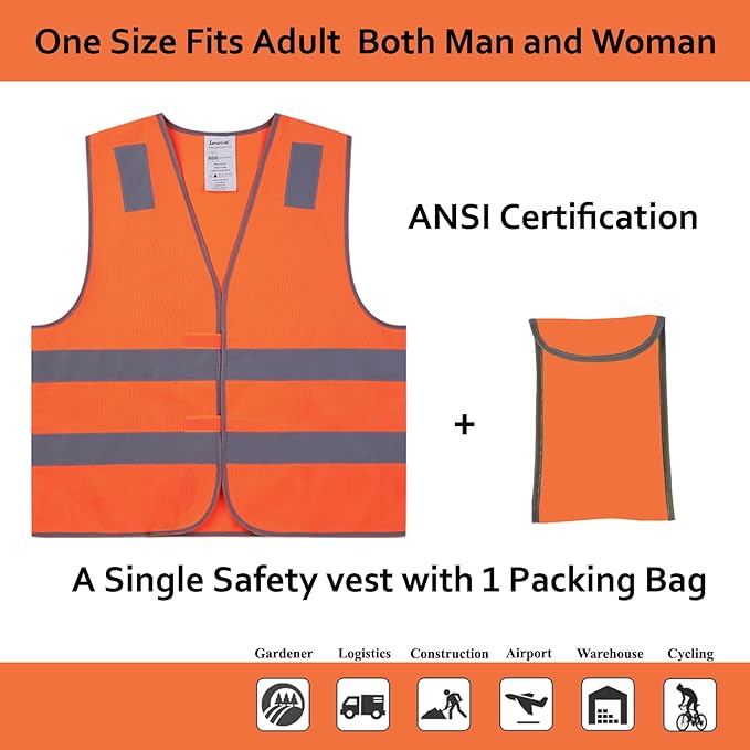 Safety Vests 20 Pack - Orange Reflective High Visibility Construction ANSI Class 2 Work Vests for Men,Woman,Hi Vis Mesh and Neon Silver Strip