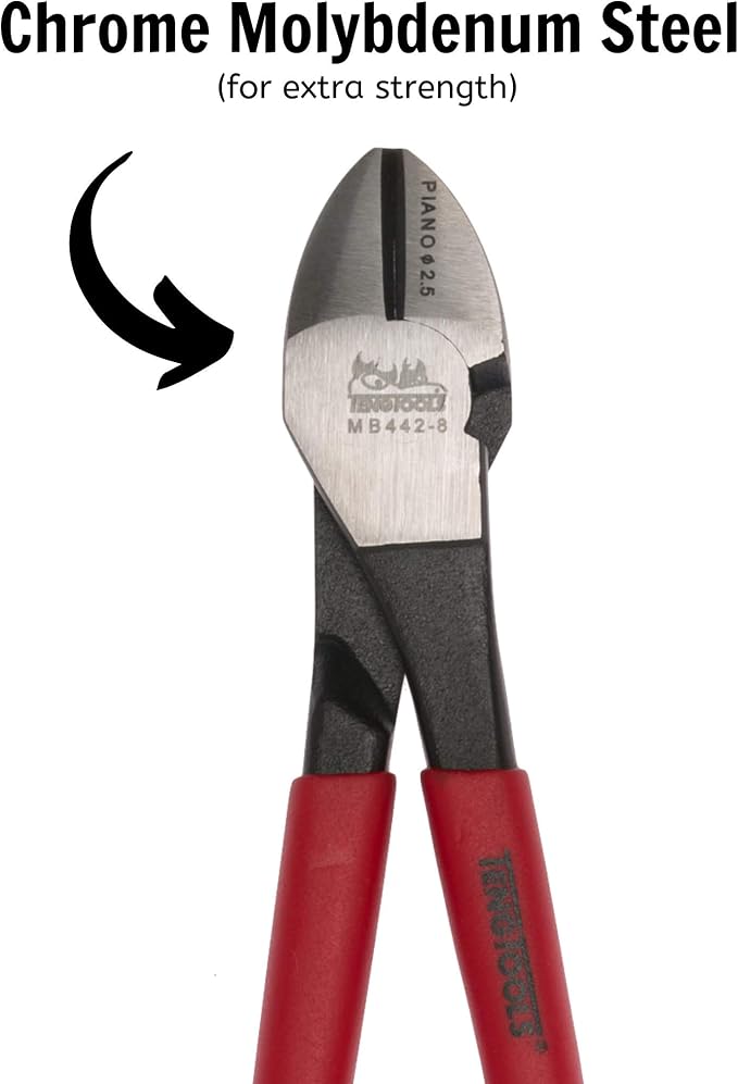 Teng Tools 8 Inch Heavy Duty Precision Side Cutting Pliers With Vinyl Handles - MB442-8, Chrome