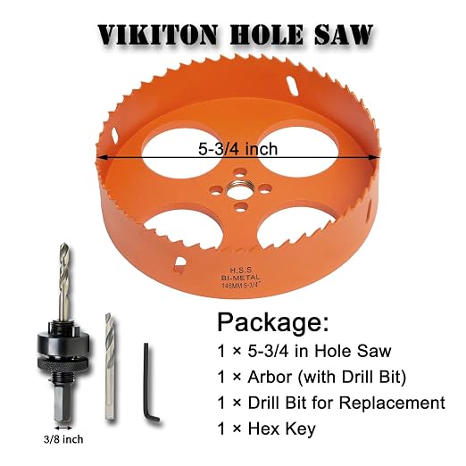 5-3/4 Inch Hole Saw with Arbor for Wood Metal Plastic, 5.75 in Bimetal Hole Cutter, Fast Chip Removal, Smooth Flat Drilling Edge, Lighter and Portable