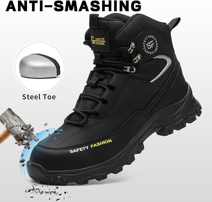 Work Boots for Men,Lightweight Breathable High Top Steel Toe Boots,Indestructible Steel Toe Shoes,Non Slip Safety Work Shoes.