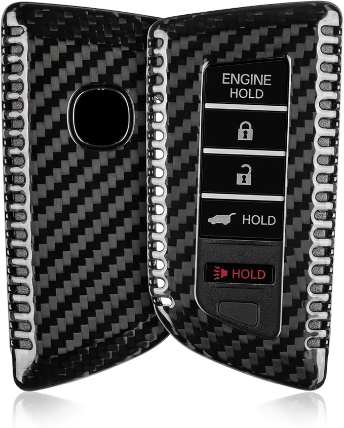 T-carbon Key Fob Cover Fits Acura MDX 2025 5 Buttons Accessories,Real Carbon Fiber Key Fob Case with Keychain Fits Acura 2024 RDX MDX RLX NSX ILX TLX TLX-L CDX Smart Remote Keyless Black