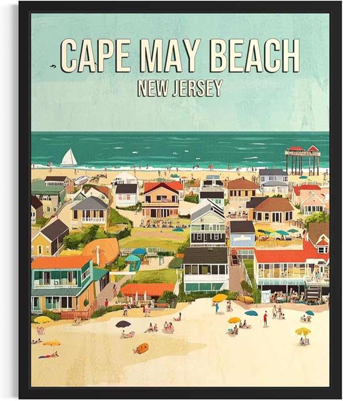 Cape May Beach New Jersey Unframed Wall Art Print Poster, US Vintage Retro Beach Scenery Posters Prints for Restroom Home Picture Painting Artwork Gallery 219 (Cape May Beach New Jersey, 20"L x 16"W, Unframed)