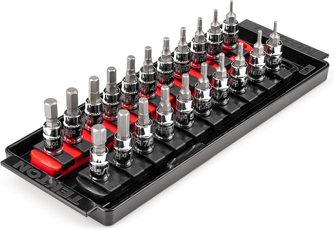 TEKTON Hex Bit Socket Set, 21-Piece | SHB90203 | 1/4 Inch Drive, (5/64 - 5/16 in., 2 - 8 mm), Socket Rail
