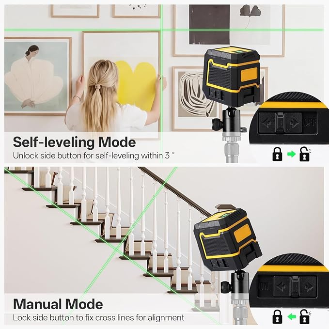 Self Leveling Green Laser Level, 100ft Cross Line Tool with Rotary Function, Class I| Laser <1mW (635nm), 3 Brightness Modes, Magnetic Bracket, IP54 Dust & Water Resistant