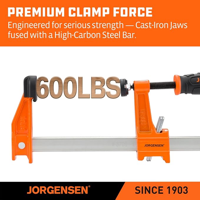 Jorgensen 2-pack Medium Duty Steel Bar Clamp Set with 600 lbs Load limit, 24-inch