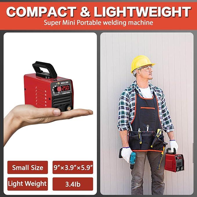 Super Mini Stick Welder Machine,110V 250A ARC Portable MMA Welding Machine for Beginners,Welding Machine with 10pcs Welding Rod Tools,IGBT Inverter Welder,Hot Start Arc Force Anti-stick (Red)
