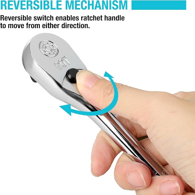 DURATECH Extra Long Handle 3/8-Inch Drive Ratchet, 90-Tooth Ratchet Wrench | Socket Wrench with 12" Handle and Dust Proof Teardrop Enclosed Head, Reversible, CR-V Steel Made, CR-MO Head, Full Polished