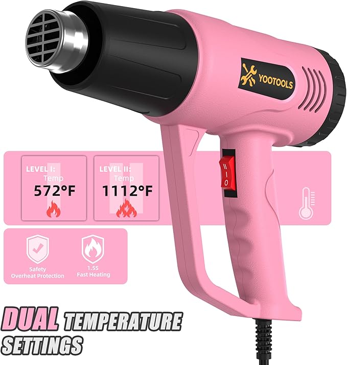 Heat Gun, 2 Temperature Settings 300°C/600°C, 900W-1300W Hot Air Gun with Overload Protection, 5FTExtra Long Cord, Handheld Heat Gun with Heat Shrink Tubing Kit for Packaging Shrinking, DIY Craft