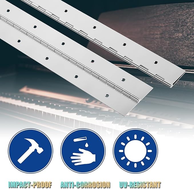 EPHECH Heavy Duty Piano Hinges 18Inch, 2PCS Stainless Steel Piano Hinge with Hole, 0.05" Thickness/1.2" Open Width Continuous Hinge for Folding Cabinet Door Butt Hinge