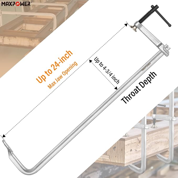 MAXPOWER 24-inch F Clamp, 4-3/4" Throat, Forged Full Steel Bar Clamp