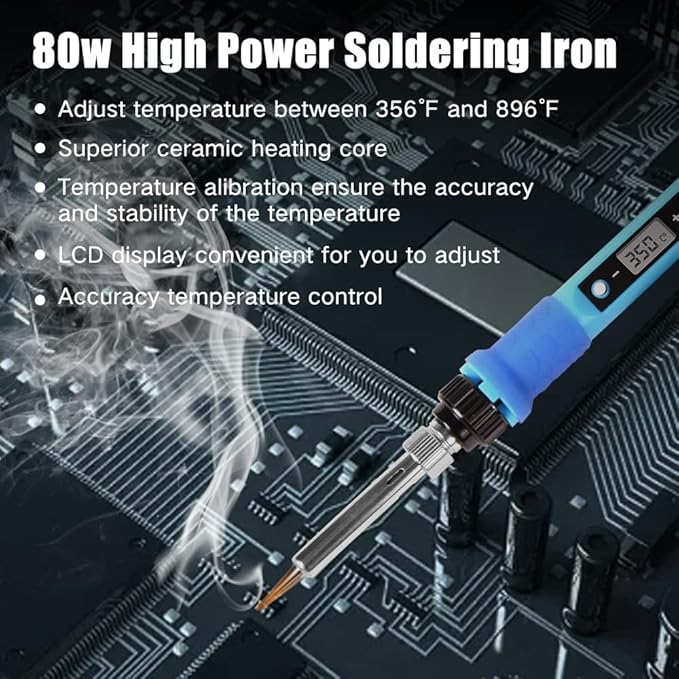 LDK 80W Soldering Iron Kit, LCD Digital Soldering Welding Tool with Ceramic Heater Stable Temperature for DIY and Professional Use