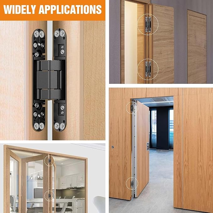 6" Hidden Door Hinge/Concealed Hinges,Invisible Hinges,Invisible Door Silent 180 Degree Swing Hinge 3-Way Adjustable Butt 6 x 2.5 x 1inch (Black, 6 inches)