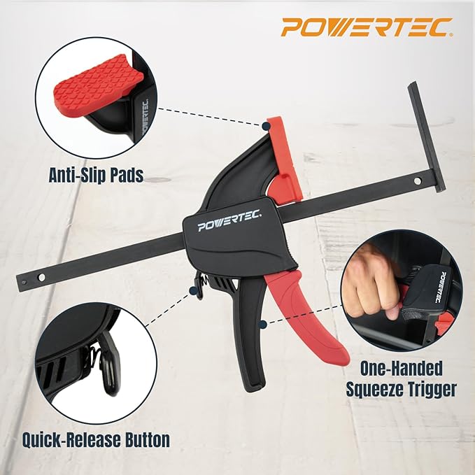 POWERTEC 2 PK Tracksaw Track Guide Rail Clamp, 8-3/4 Inch Quick Release Clamps for Circular Saw Guide Rail System, Woodworking, 71423V