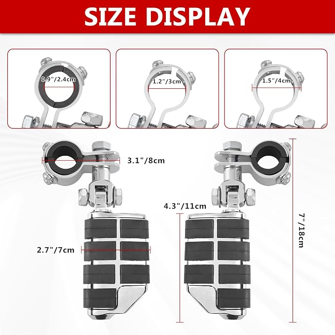 Motorcycle Clamp-on Highway Pegs Universal Adjustable Engine Guard Foot Rests w/Mount Clamp Kit For Most Motorcycle Models with 25mm 32mm 34mm Crash Bar Tube Accessories(Chrome Style)