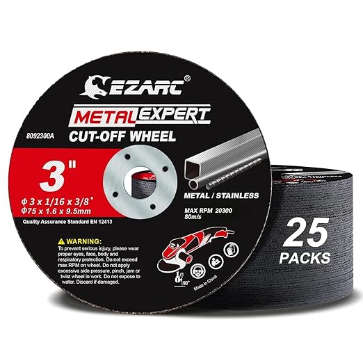 EZARC Cut Off Wheels 25 Pack, 3” x 1/16” x 3/8” Cutting Wheel, Metal & Stainless Steel Cutting Disc for Die Grinder