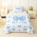 Feelyou Cute Blue Bowknot Kids Comforter Set Toddler Size Love Hearts Bow Bedding Set Girly Bow Duvet Quilt for Kids Boys Girls Bedroom Decor Microfiber Ultra Soft Breathable