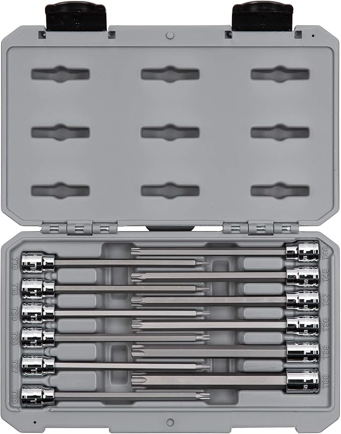 TEKTON 3/8 Inch Drive Long Torx Bit Socket Set, 12-Piece (T10-T60) | SHB91305 | 3/8 Inch Drive, (T10 - T60), Case