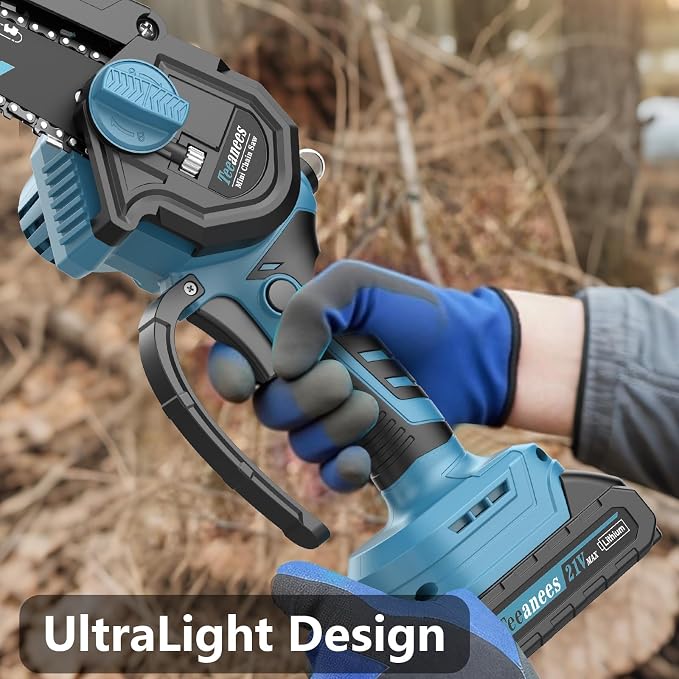 Mini Chainsaw Cordless with 2 Batteries & 8 Chains, Dual Guide Bars (8" & 6"), 1000W Electric Battery Powered Chain Saw for Tree Trimming, Wood Cutting, Garden Gift (Blue)