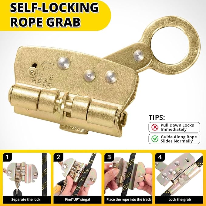 TRSMIMA Rope Harness Safety Lanyard：25ft Roofing Rope Fall Protection | Vertical Safety Harness Rope With Grab Snap Hooks Shock Absorber - Tree Climbing Line Kit Heavy Duty Safety Equipment ANSI CE
