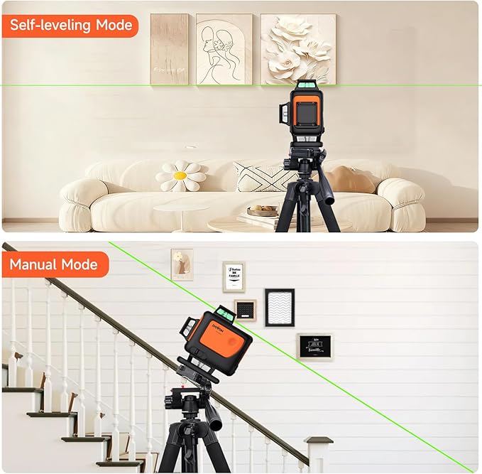 DOVOH 4D Laser Level with Tripod : Dual Batteries Laser Level 360 Self Leveling Green Hard Toolbox for Construction Floor Tiling Ceiling, Class Ⅱ, Y4-360G-KIT