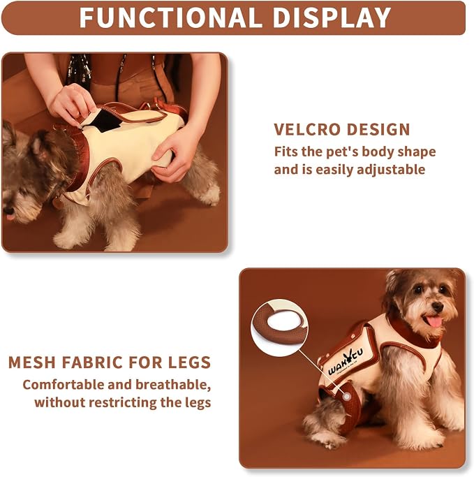 Wakytu Dog Lift Harness Dog Carrier VES Harness Adjustable Leash with Small Puppy Treat Bag,Fits Most Cars,L | stylish puppy sling carrier with handle & pocket,adjustable leash,walking & travel